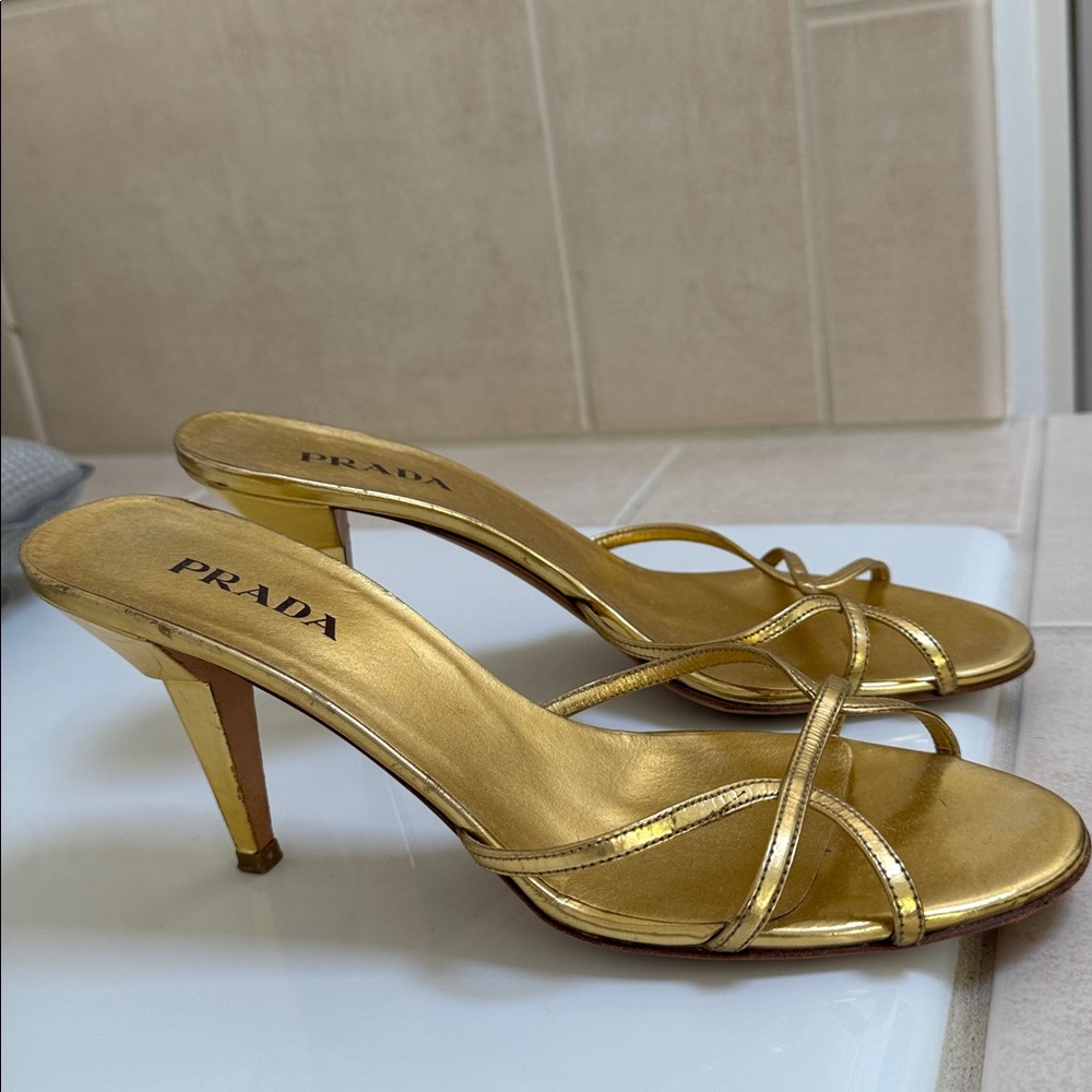 Prada Metallic Gold Strappy Sandals